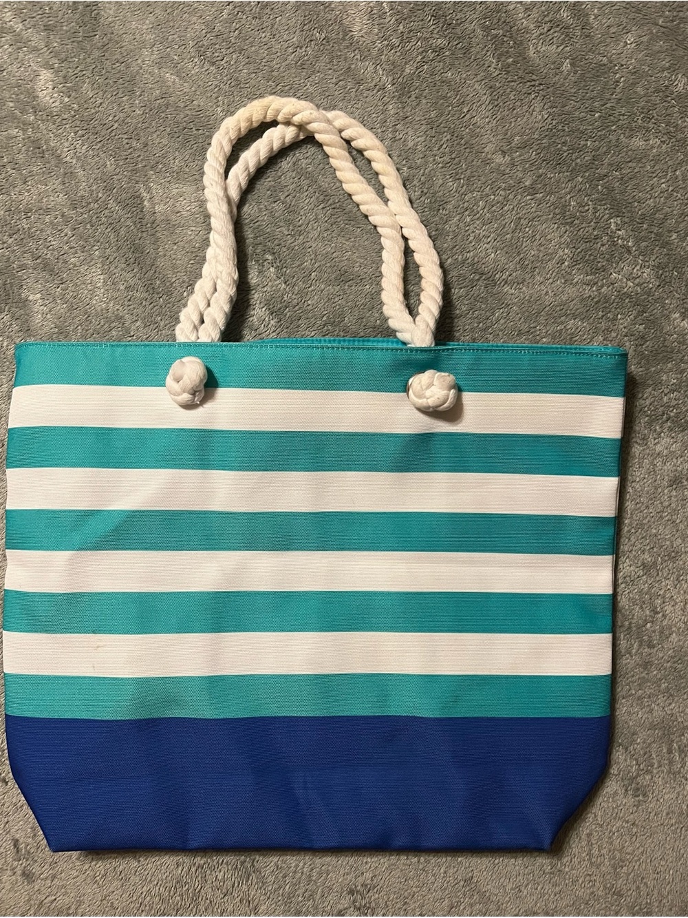 Clinique Teal, White & Navy Striped Rope Handle Tote